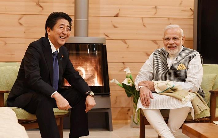 Prime Minister Narendra Modi at the Tete-a-tete with the Prime Minister of Japan Shinzo Abe, in Yamanashi, Japan. Courtesy: PIB