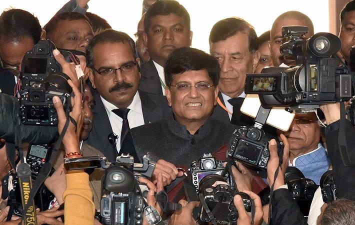 Pic shows finance minister Piyush Goyal arriving at Parliament to present Interim Budget. Courtesy: PIB