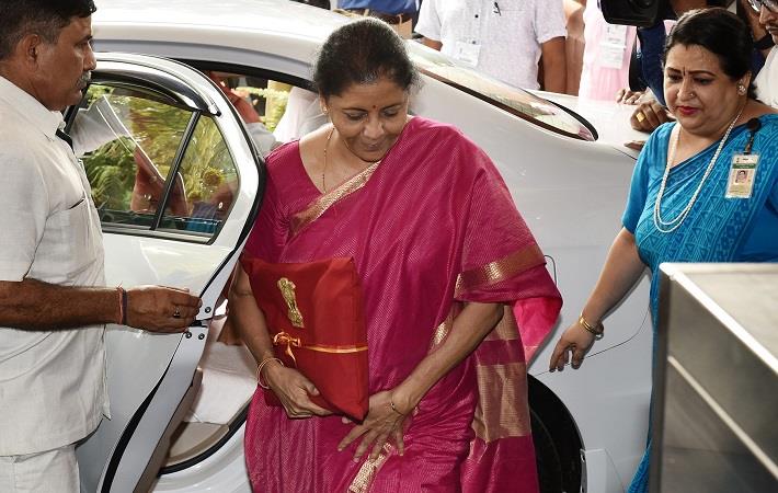 Union minister for finance and corporate affairs Nirmala Sitharaman arriving at Parliament House to present Union Budget  2019-20. Pic: PIB