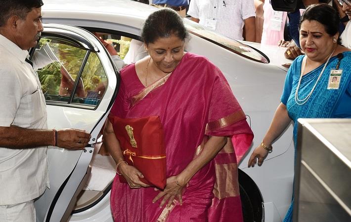 Union minister for finance and corporate affairs Nirmala Sitharaman arriving at Parliament House to present Union Budget  2019-20. Pic: PIB