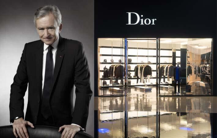 Bernard Arnault (left) and a Dior store. Pic: LVMH/Shutterstock