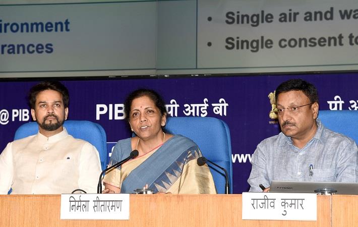 Finance minister Nirmala Sitharaman addressing a press conference. Pic: PIB