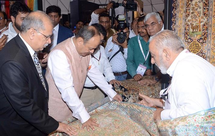 Textiles secretary Ravi Capoor visiting a stall after inaugurating the 48th edition of IHGF fair in Greater Noida. Pic: PIB