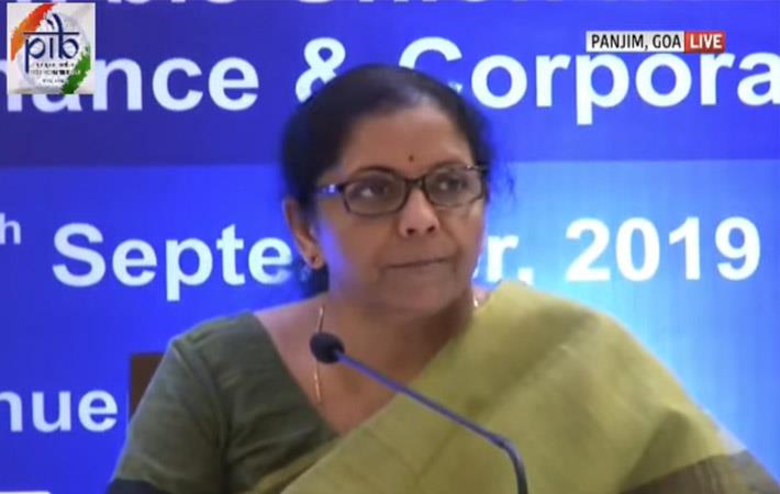 Finance minister Nirmala Sitharaman addressing a press conference on September 20. Pic: YouTube