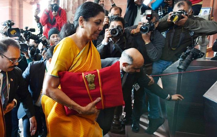 Finance minister Nirmala Sitharaman arriving at Parliament House to present Union Budget 2020-21 on February 1. Pic: PIB
