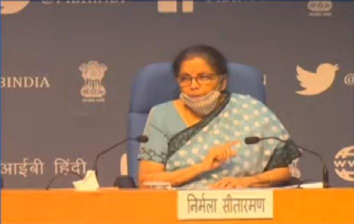 Finance Minister Nirmala Sitharaman addressing a press conference on May 13. Pic: PIB