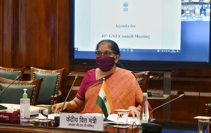 Union finance minister Nirmala Sitharaman chairing the 40th GST Council meeting via video conferencing in New Delhi on June 12. Pic: PIB