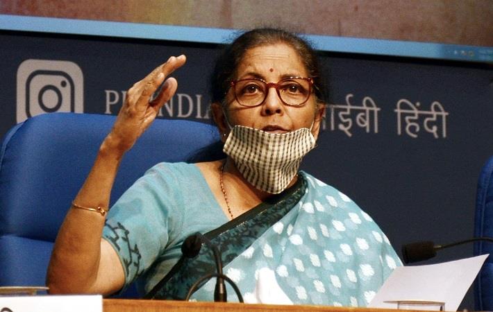 Union finance minister Nirmala Sitharaman holding a press conference to announce the details of special economic package, in New Delhi on May 13, 2020. Pic: PIB