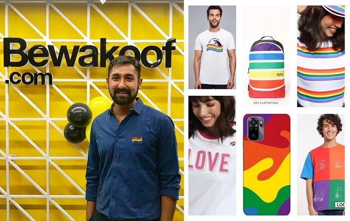 Bewakoof CEO & founder Prabhkiran Singh (left) and styles from limited edition Pride collection. Pics: Bewakoof