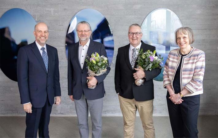 (L-R) Mikael Hannus, Marcus Wallenberg Foundation; Herbert Sixta, Aalto University; Ilkka Kilpeläinen, University of Helsinki; and Johanna Buchert, Marcus Wallenberg Foundation. Pic: Aalto yliopisto/M