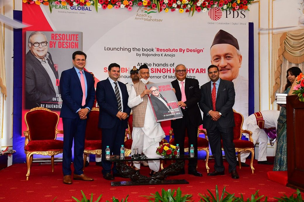 Governor of Maharashtra Bhagat Singh Koshyari unveiling the book on Deepak Seth, Chairman of PDS Limited - 