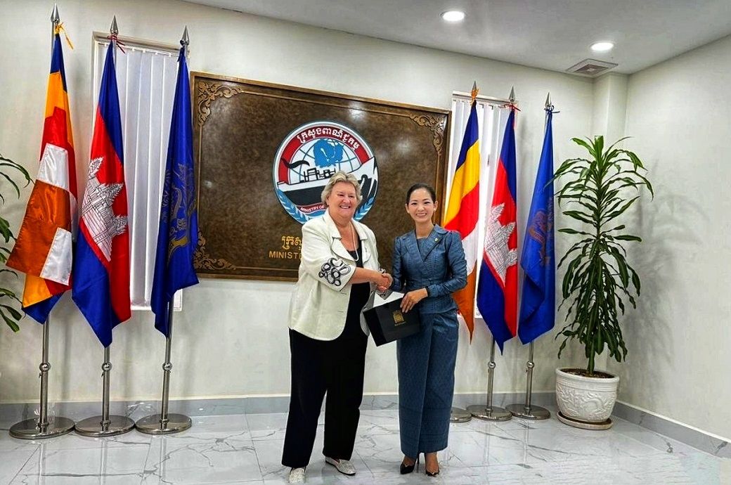 UK PM's Trade Envoy Heather Wheeler (L) & Cambodia's minister of commerce Cham Nimul. Pic: @ukincambodia/X (formerly Twitter) 