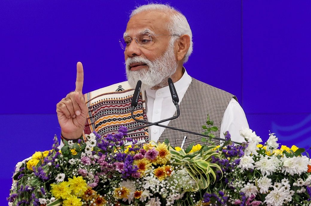 PM Narendra Modi addressing at the foundation stone laying of multiple developmental projects at Ahmedabad on March 12, 2024. Pic: PIB